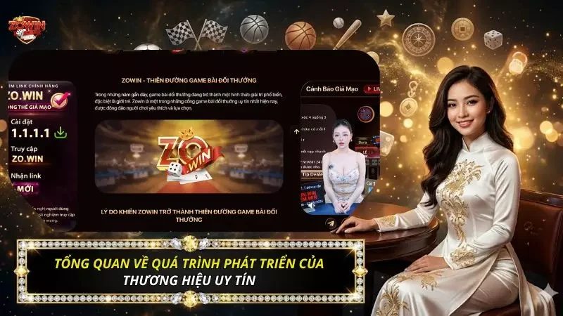 Giới Thiệu Zowin Và Quá Trình Phát Triển Thương Hiệu 1 Trang giới thiệu Zowin với tiêu đề thiên đường game bài đổi thưởng, bảng link chính hãng ZO.WIN và khung cảnh báo giả mạo