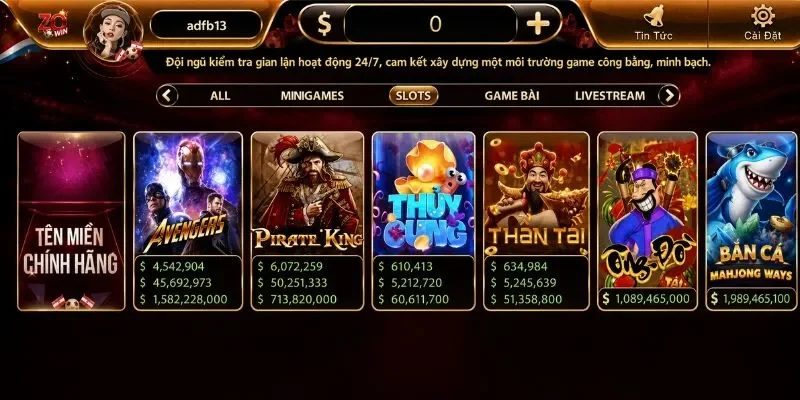Zowin 13 Trò chơi slot nổ hũ tại Zowin